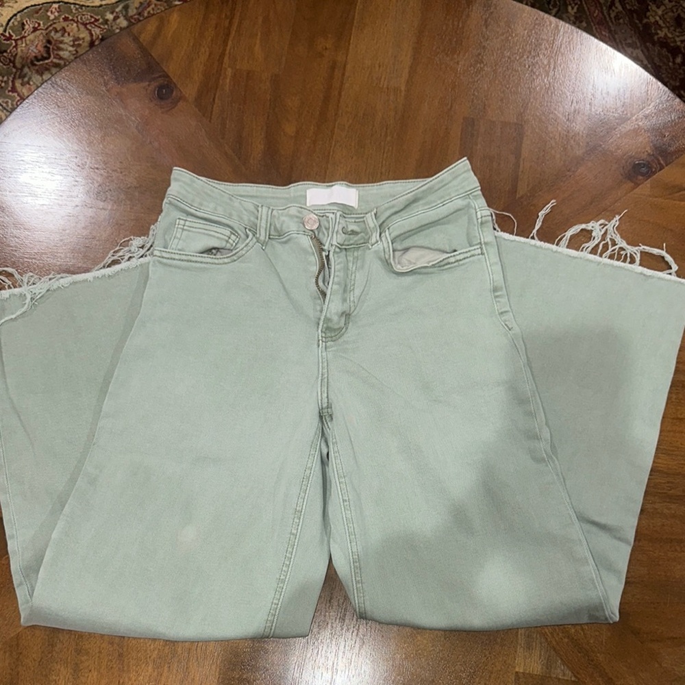 VERVET BY FLYING MONKEY Sage Green Flare Jeans